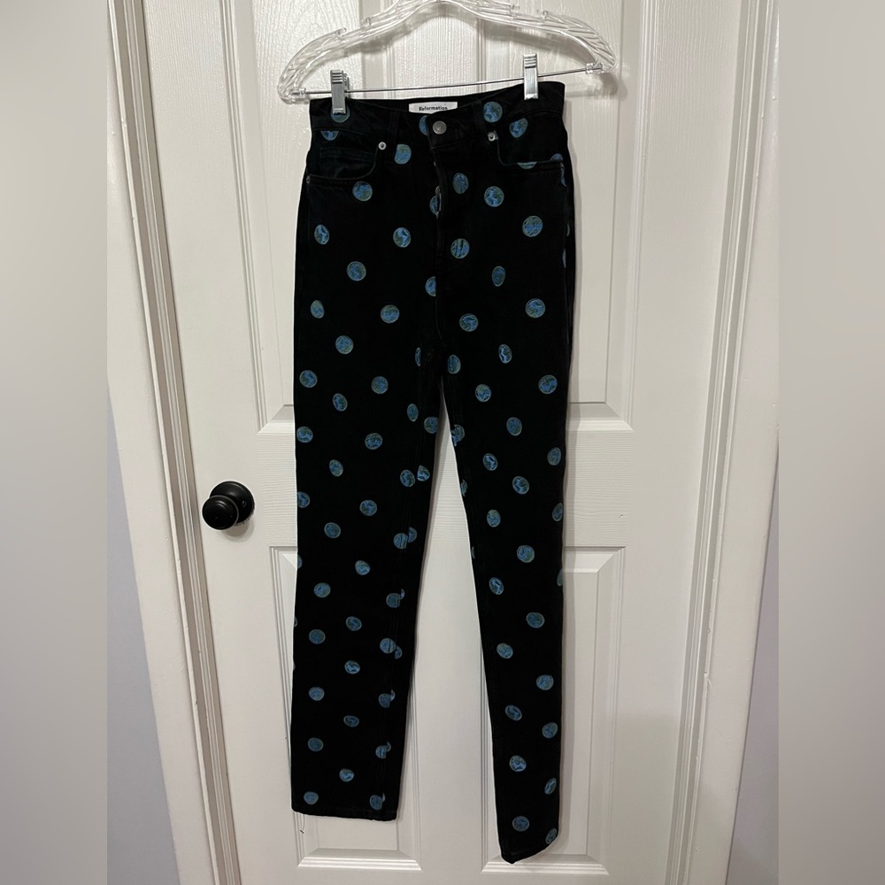 REFORMATION Earth Embroidered High Rise Straight Long Jeans 24 - Picture 5 of 10